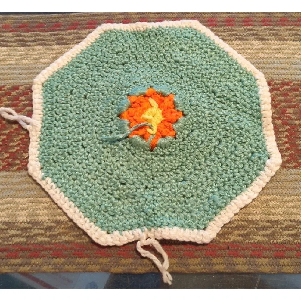 Vintage Crochet Tabletop Colorful Counter Doile Trivet Handmade By Granny